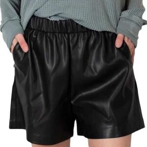 Z Supply‎ Tia Black Faux Leather Elastic Waist Pull On Shorts M